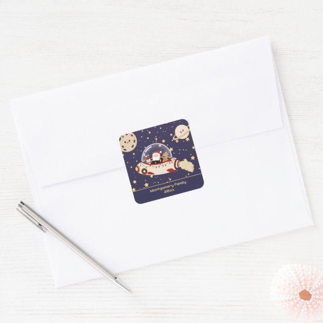 Custom Santa Spaceship Christmas Square Sticker (Envelope)