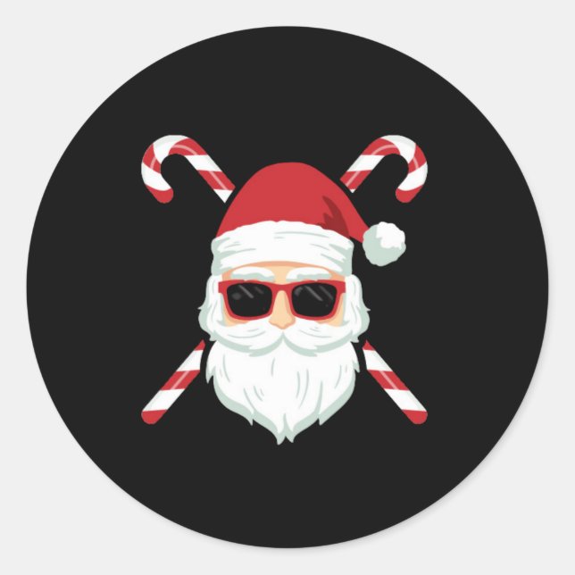 Custom Santa with Cross Canes Christmas Holiday Classic Round Sticker (Front)