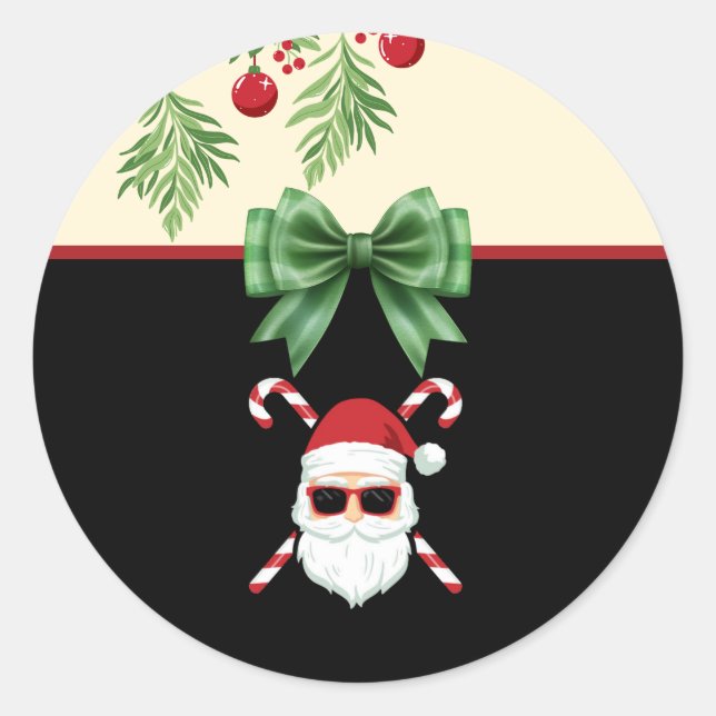 Custom Santa with Cross Canes Christmas Holiday Classic Round Sticker (Front)