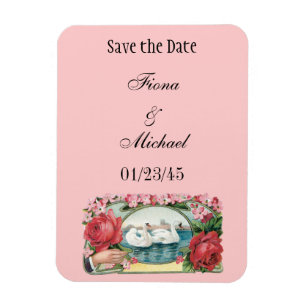 Custom Save the Date Swans and Roses Magnet