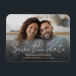 Custom Save The Date Wedding Engagement Photo Magnet<br><div class="desc">Custom Save the date photo wedding 3" x4" magnets feature your favourite horizontal landscape engagement photo overlayed with "Save The Date" in beautiful script calligraphy and your first or first and last names, the destination of your wedding and the date in simple modern typography. Customise your magnet today and share...</div>