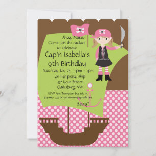 Custom Savvy Pirate Girl Birthday Party Invitation