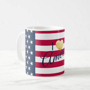 Custom Saying I Love America Stars Stripes Heart Coffee Mug