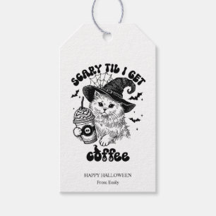 Custom Scary Till I Get Coffee Halloween Cute Cat  Gift Tags