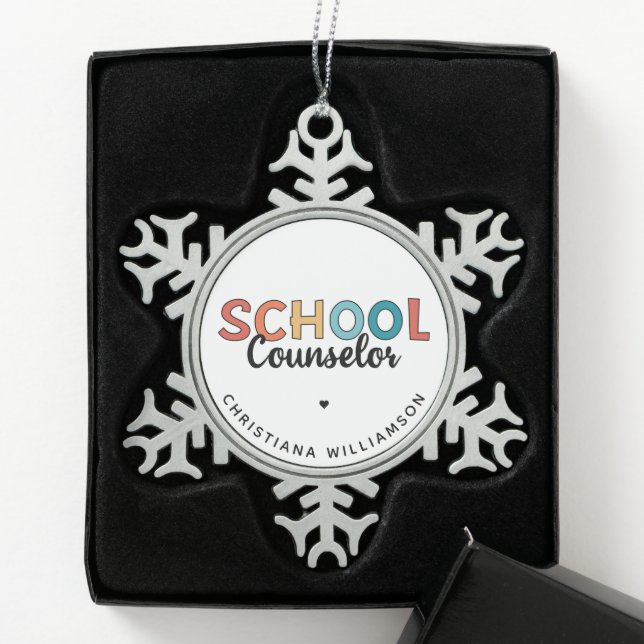 Custom School Counsellor Appreciation Gifts Snowflake Pewter Christmas Ornament (Box)