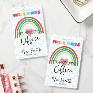 Custom School Hall Pass RAINBOW Lanyard  ID Badge