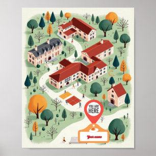 Custom School Map with "You Are Here" Poster