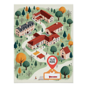 Custom School Map with "You Are Here" Poster