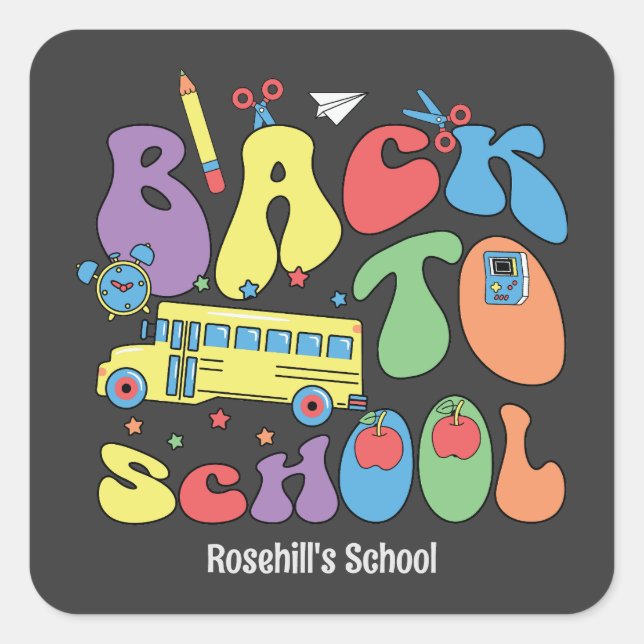 Custom school name Retro Back to school Square Sticker (Front)