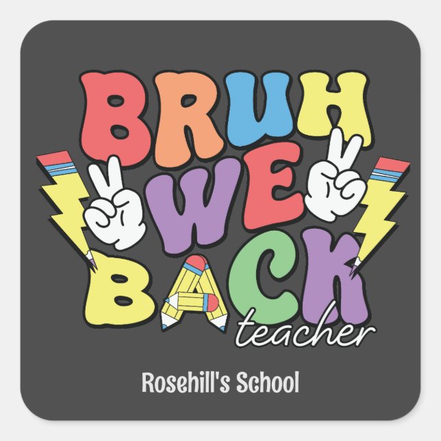Custom school name Retro Back to school Square Sticker (Front)