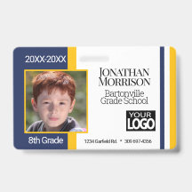 Custom School Photo ID Badges - Blue and Yellow