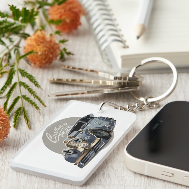 Custom sci-fi retro race car key ring (Front Right)