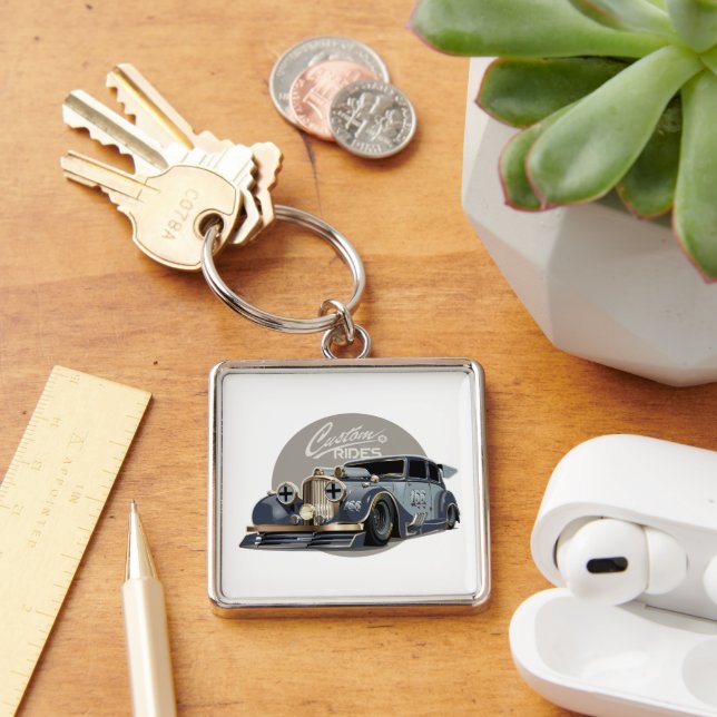 Custom sci-fi retro race car key ring (Desk)