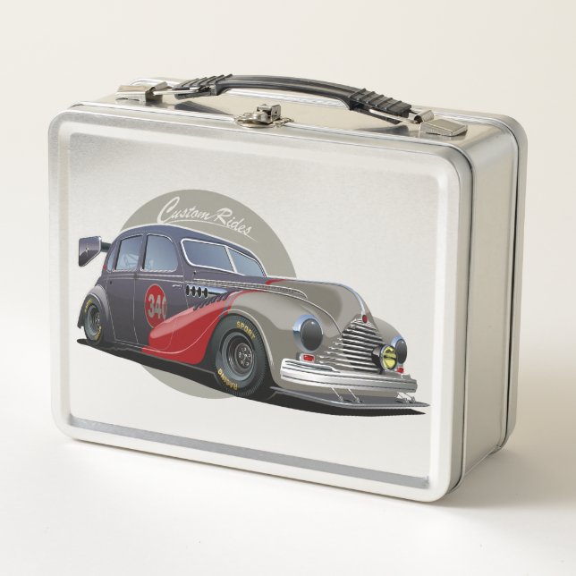 Custom sci-fi retro race car metal lunch box (Front)