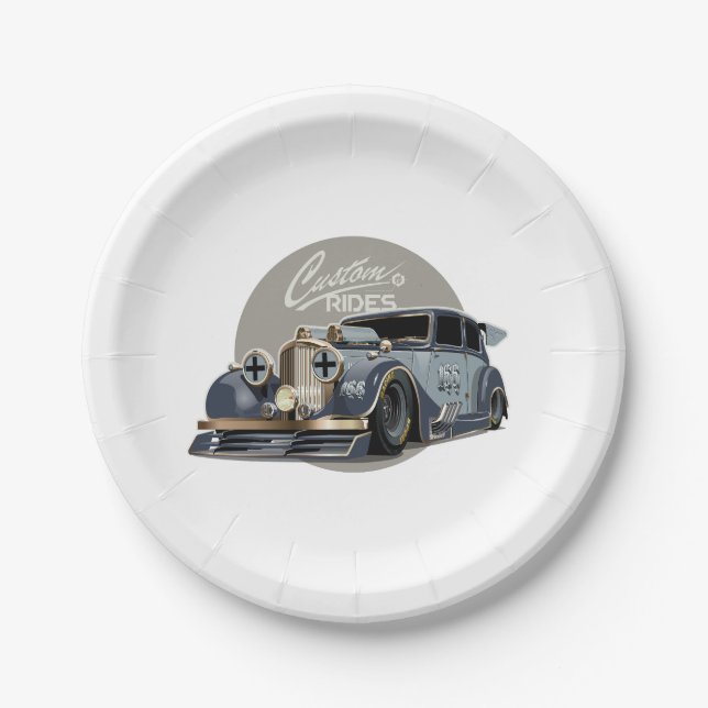 Custom sci-fi retro race car paper plate (Front)