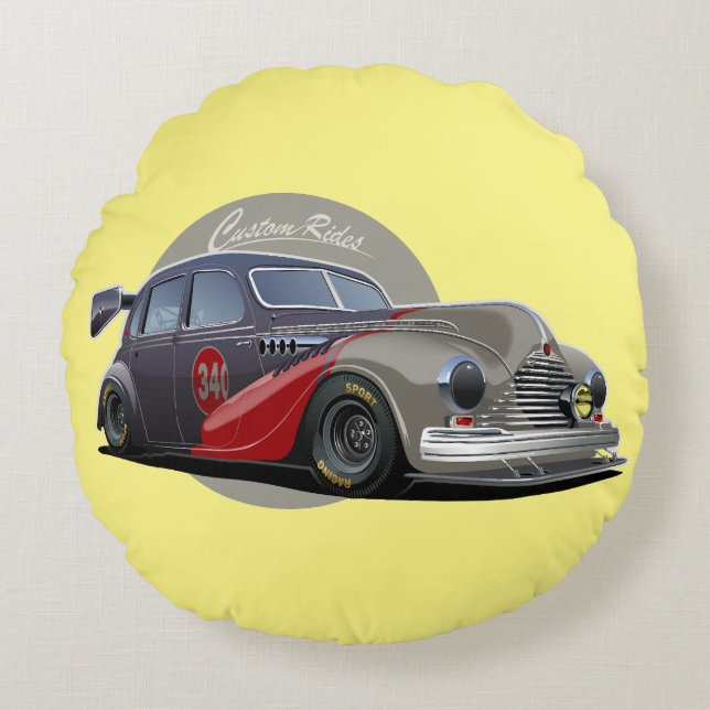 Custom sci-fi retro race car round cushion (Front)