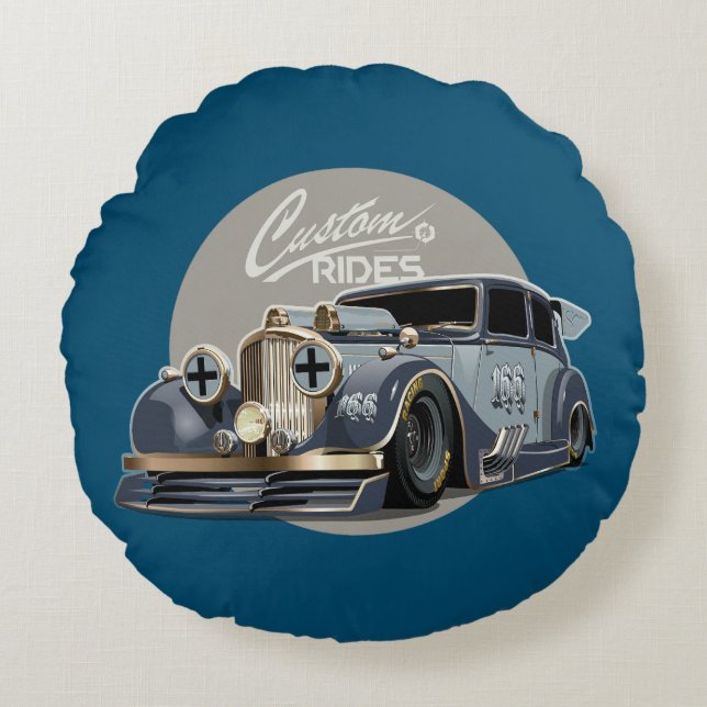 Custom sci-fi retro race car round cushion (Front)