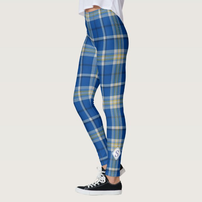 Custom Scotland flag colours tartan plaid pattern: Leggings (Left)