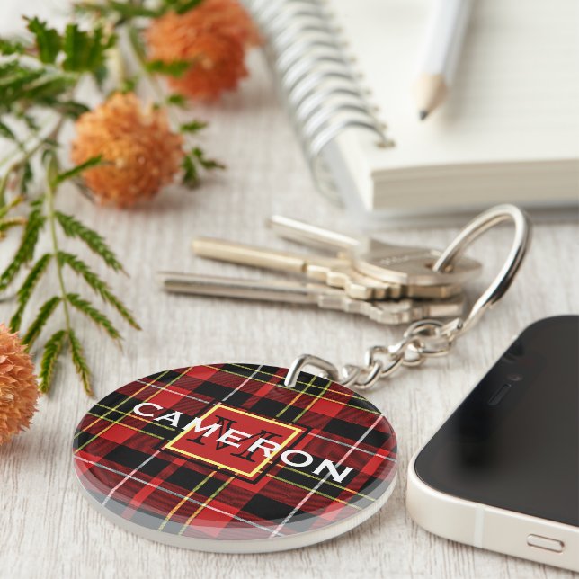 Custom Scots Red Black Yellow White Tartan Pattern Key Ring (Front Right)
