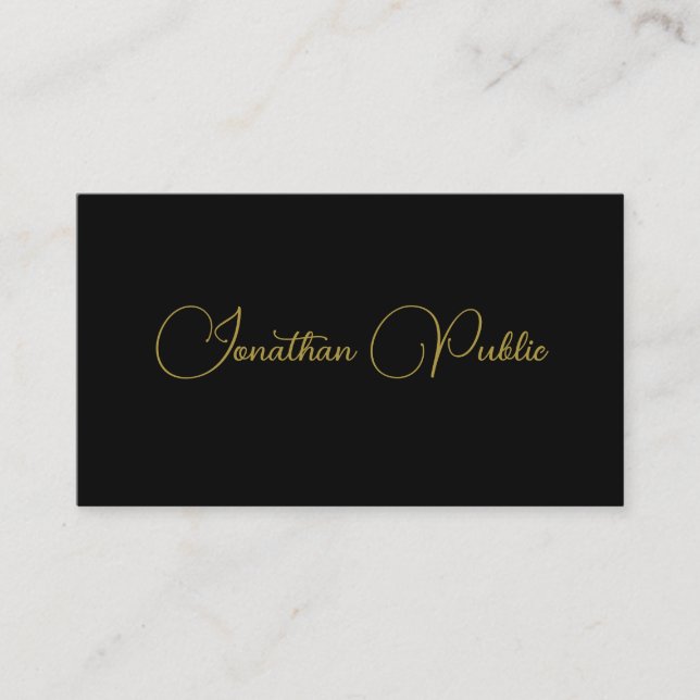Custom Script Black And Gold Professional Template Business Card (Front)