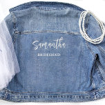 Custom Script, Bridal Party, Bridesmaid Other Jean Denim Jacket<br><div class="desc">Get your bridesmaid, maid of honour, and the rest of your wedding party a matching custom denim jean bridal jacket, and have wonderful memories with beautiful bridal shower and wedding day photoshoots! Custom design with the ability to add their name, and below their wedding party title, so you can use...</div>