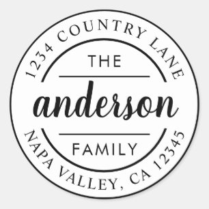 Custom Script Family Name Return Address Classic Round Sticker
