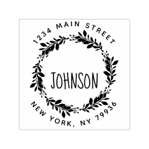 Custom Script Family Name Round Return Address Rub Self-inking Stamp