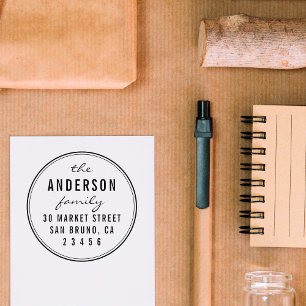 Custom Script Family Name Round Return Address Self-inking Stamp
