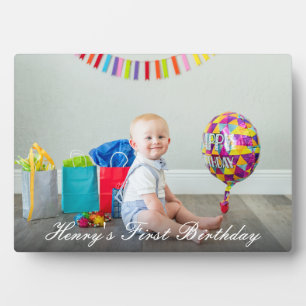 Custom Script First Birthday Baby Photo Plaque