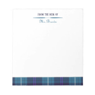 Custom Script From The Desk of Name Plaid Tartan Notepad