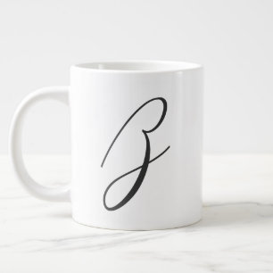 Custom Script Initial Letter Charcoal Monogram Large Coffee Mug