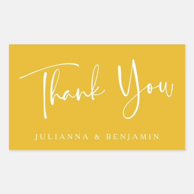 Custom Script Modern Yellow Wedding Thank You Rectangular Sticker (Front)