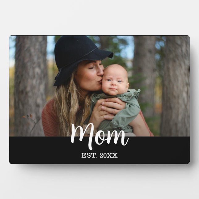 Custom Script Mom Est. Photo  Plaque (Front)