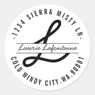 Custom Script Monogram Circle Return Address Label