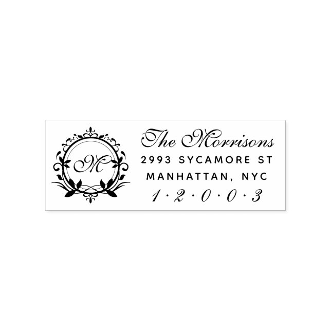 Custom Script Monogram Family Name Return Address Rubber Stamp (Imprint)