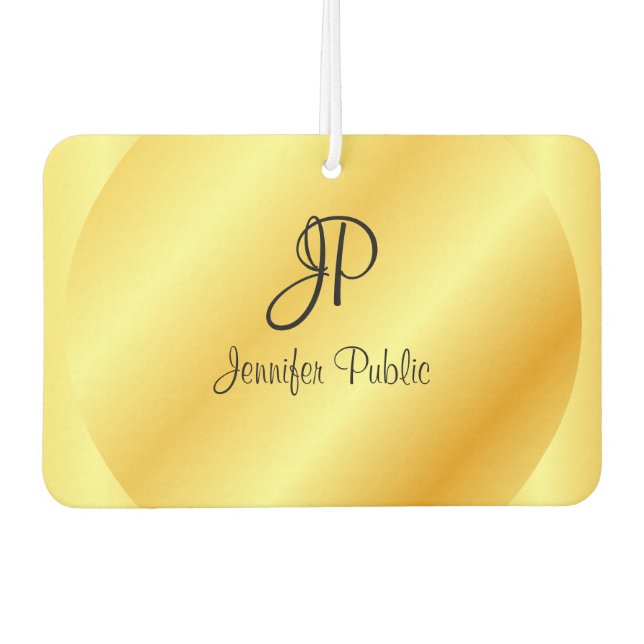Custom Script Monogram Faux Gold Template Car Air Freshener (Front)