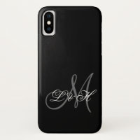 Custom Script Monogram Initials Simple Grey Black