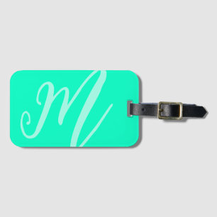Custom Script Monogram Name Modern neon aqua blue Luggage Tag