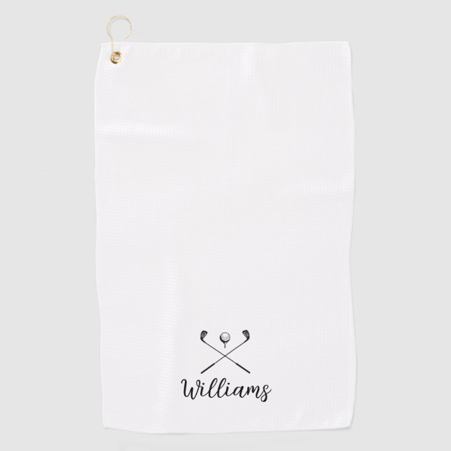 Custom Script Name Golf Clubs Black And White Towel (Front)