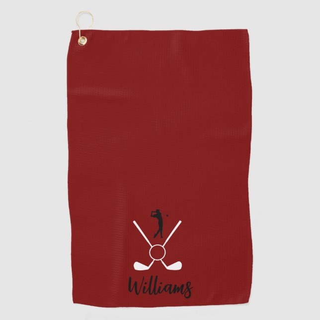 Custom Script Name Golf Clubs Navy Blue Golf Towel (Front)