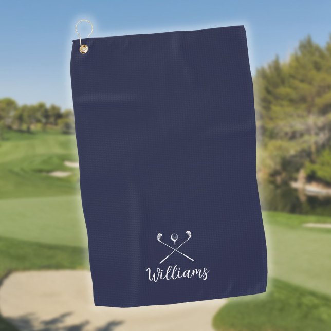 Custom Script Name Golf Clubs Navy Blue Towel (Custom Script Name Golf Clubs Navy Blue Golf Towel)