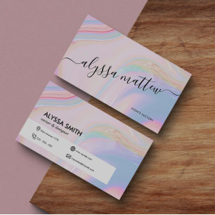 Custom Script Name Holographic Watercolor Elegant  Business Card