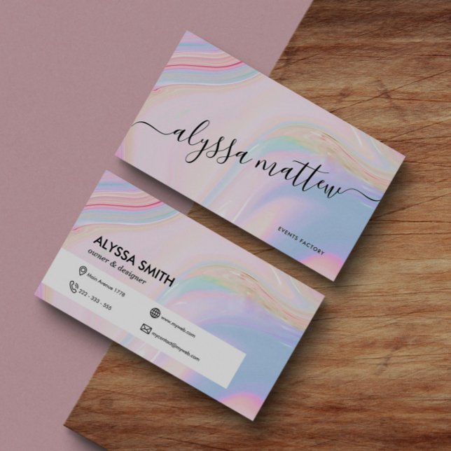 Custom Script Name Holographic Watercolor Elegant  Business Card (Creator Uploaded)