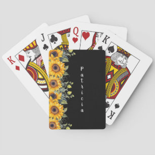 Custom Script Name Modern Sunflowers Yellow  Playing Cards