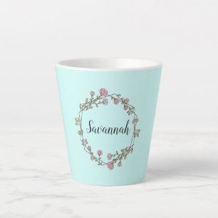 Custom Script Name Monogram In Wildflower Wreath Latte Mug