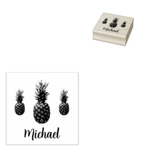 Custom Script Name Personalised Vintage Pineapple Rubber Stamp