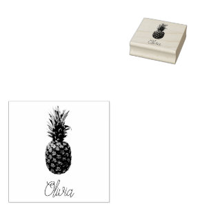 Custom Script Name Personalized Vintage Pineapple  Rubber Stamp