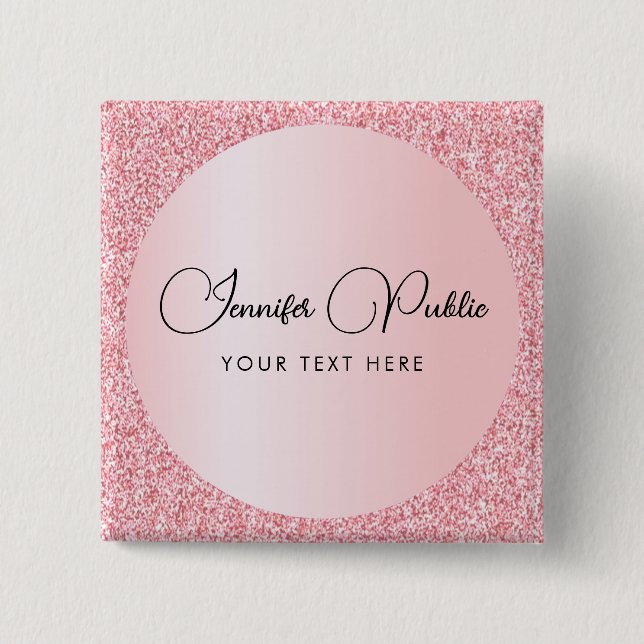 Custom Script Name Rose Gold Glitter Look Square 15 Cm Square Badge (Front)