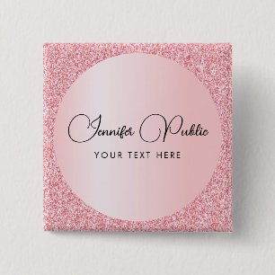 Custom Script Name Rose Gold Glitter Look Square 15 Cm Square Badge