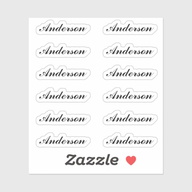 Custom Script Name Stickers One Dozen Per Sheet (Sheet)
